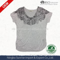 women`s round neck indians feather print short sleeve round hem tee shirt